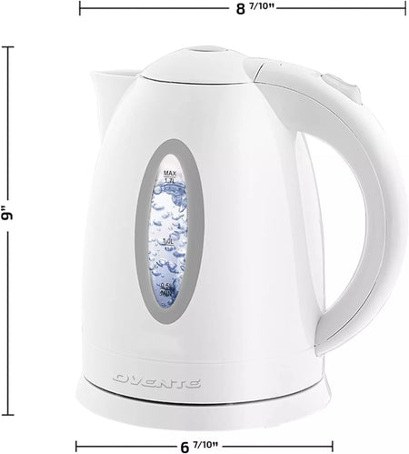 Ovente 1.7L BPA-Free Cordless Electric Kettle, Fast Boil, Auto Shut-Off, White