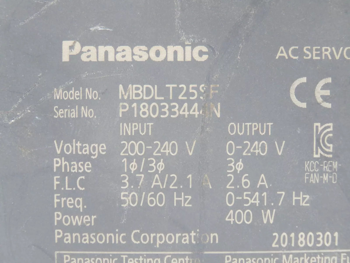 Panasonic MBDLT25SF AC Servo Drive 200-240V for Industrial Automation