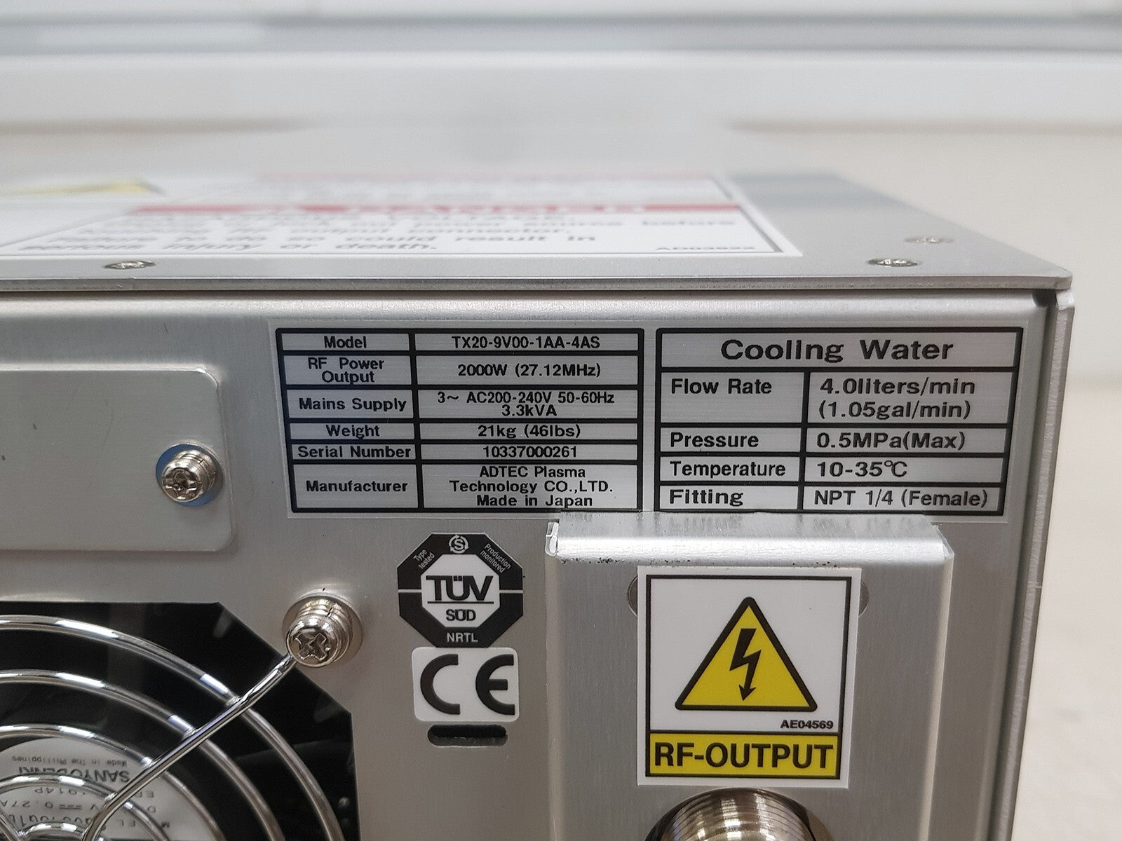 ADTEC TX20-9V00-1AA-4AS 2000W (27.12MHz) RF Generator