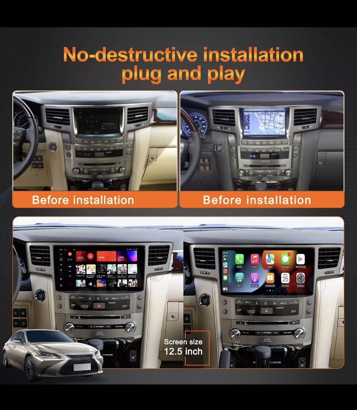 12.5''Android Car Radio 2Din Stereo Receiver GPS Navi For Lexus LX570 2007-2015