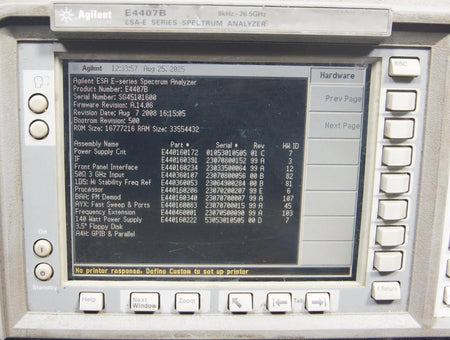 HP Agilent E4407B 9kHz - 26.5GHz Spectrum Analyzer Options B72 A4H BAA AYX Freq