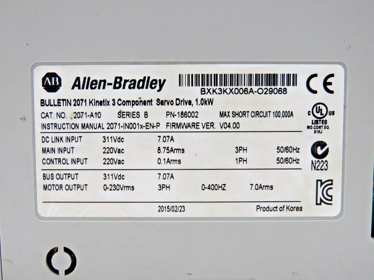 Allen-Bradley 2071-A10 Bullentin Kinetix 3 Component Servo Drive Ser B