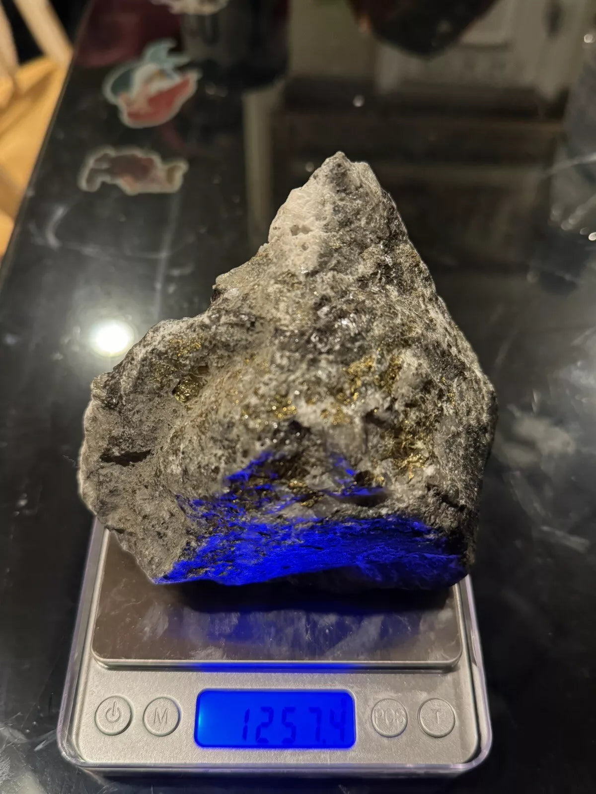 Natural Black Rock with Gold Weighs 2+ Pounds