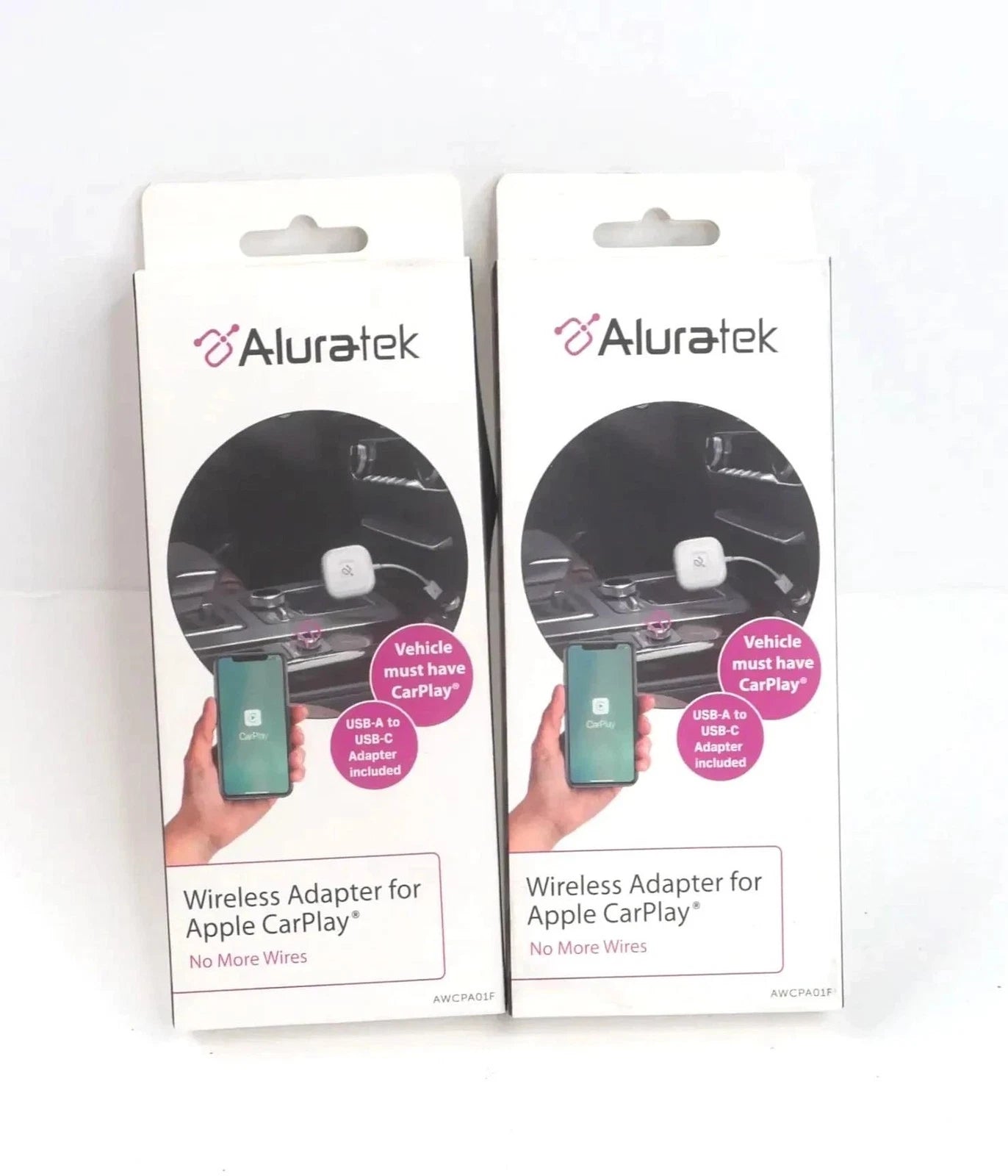 Lot of 2 Aluratek Wireless Adapter For CarPlay AWCPA01F - Free Shipping