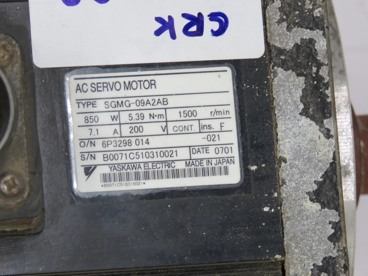 Yaskawa SGMG-09A2AB Servo Motor Synchronous AC 5.39 NM 1500 RPM