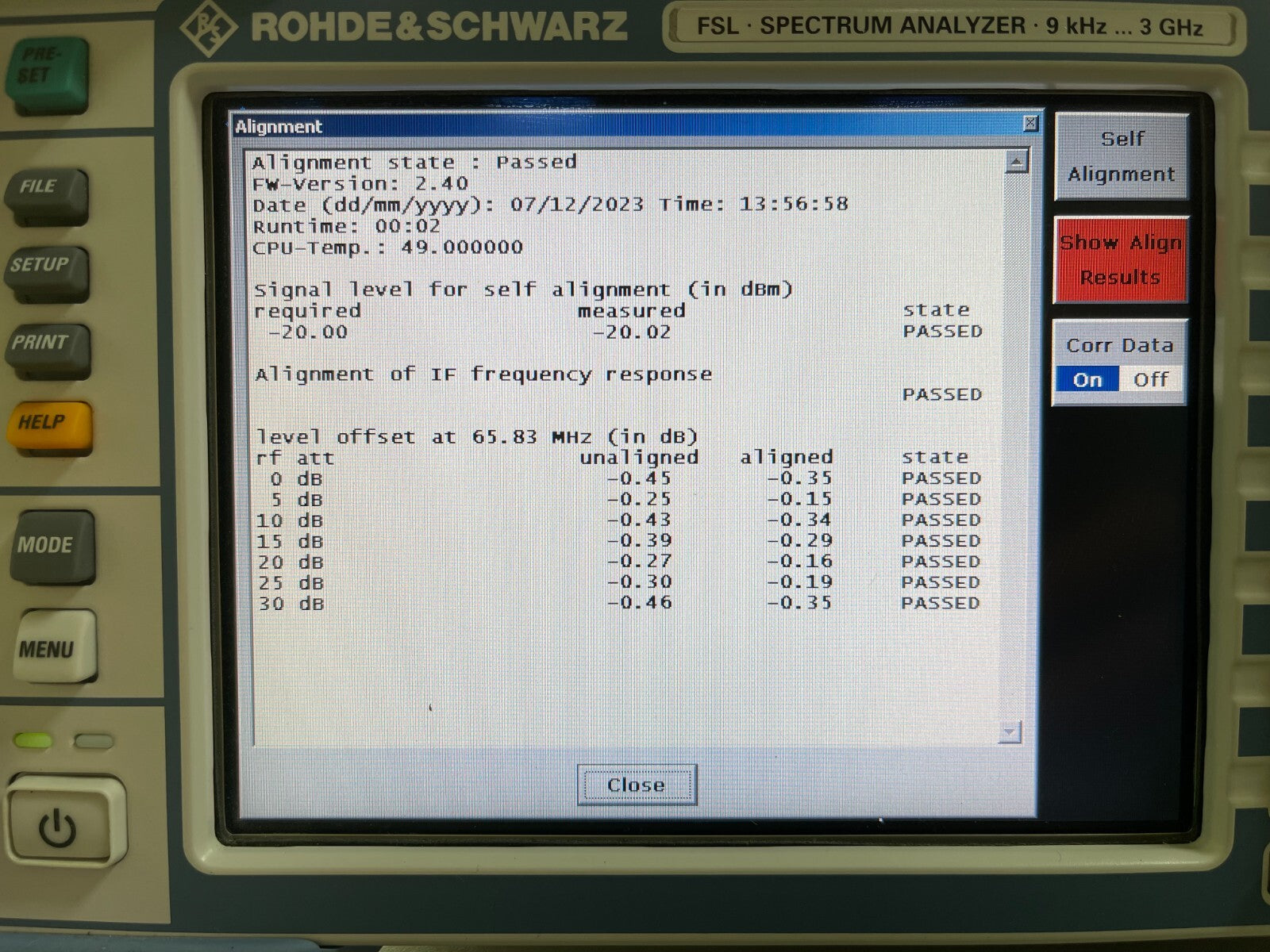 Rohde &amp; Schwarz FSL3 Spectrum Analyzer 9 kHz - 3 GHz _ 0775