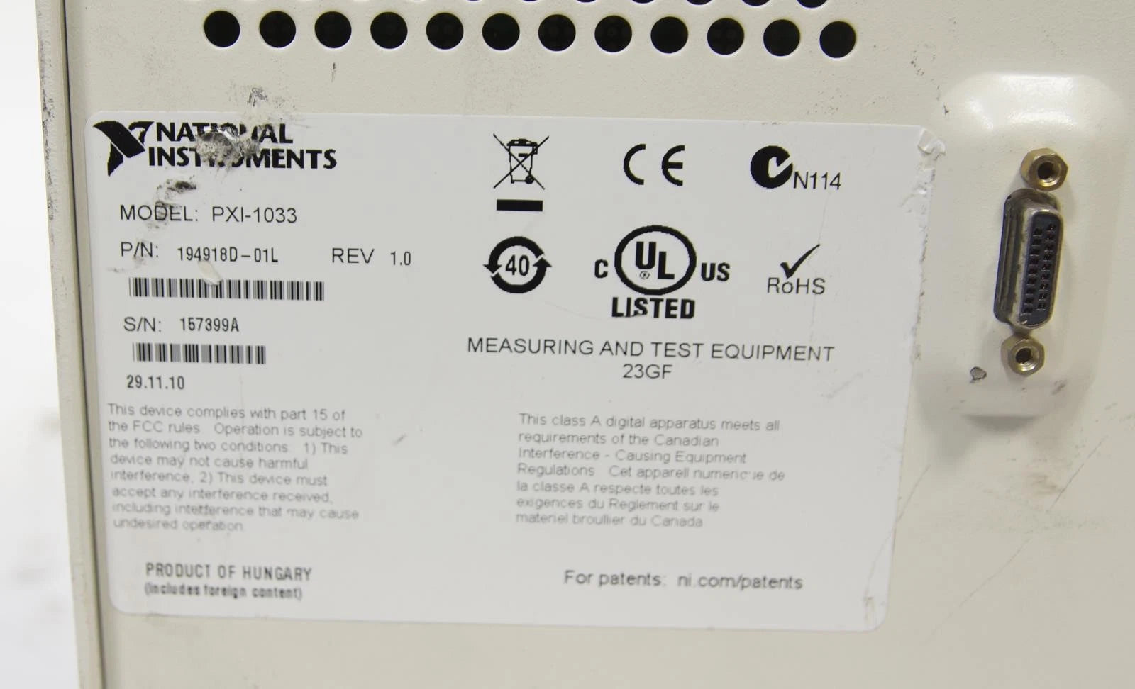 National Instruments NI PXI-1033 Chassis 5-Slot PXI Mainframe