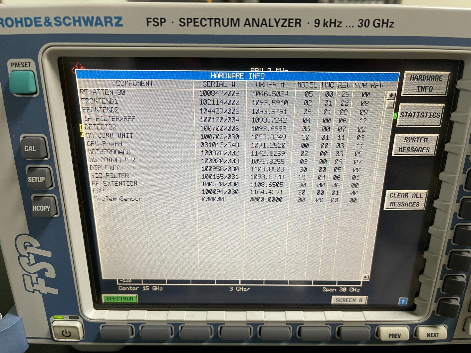 Rohde &amp; Schwarz FSP30 Spectrum Analyzer 9 kHz - 30 GHz w/ FSP-B4 _ 0094