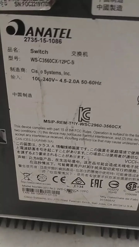 Cisco Catalyst 3560-CX Series WS-C3560CX-12P-S 8-Port Ethernet PoE+ Switch