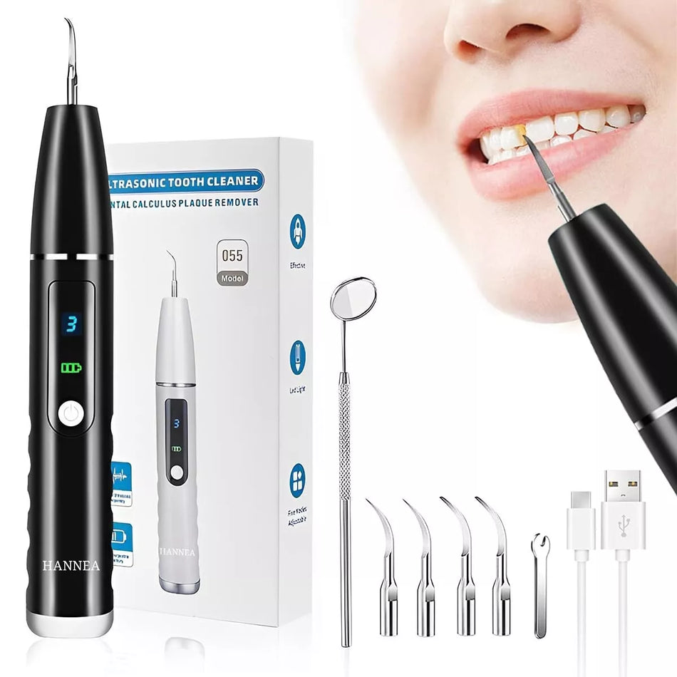HANNEA® Electric Teeth Whitening & Tartar Remover Kit with LED, 4 Heads, 3 Modes