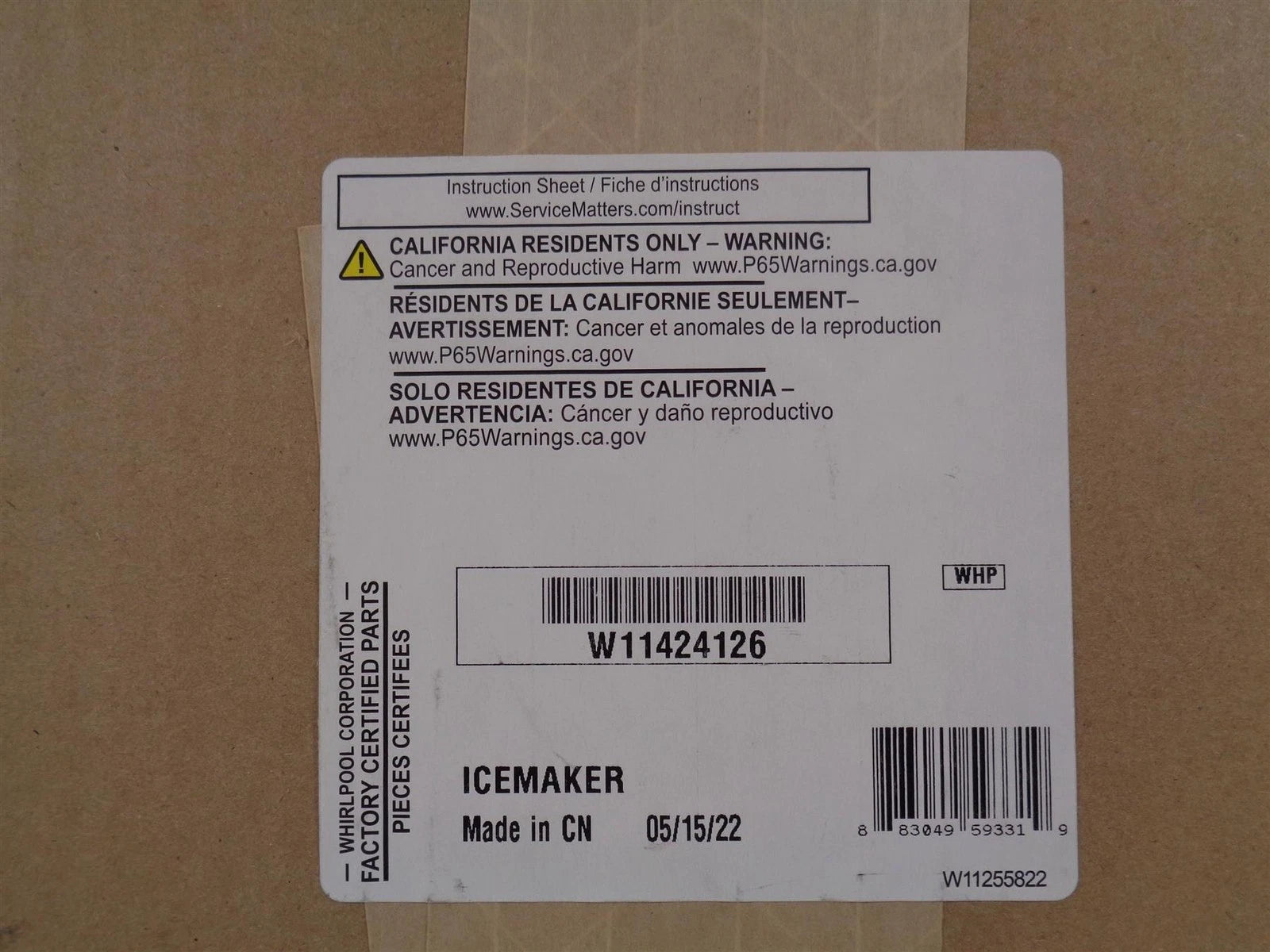 Whirlpool Icemaker Genuine OEM W11424126 - Free Shipping