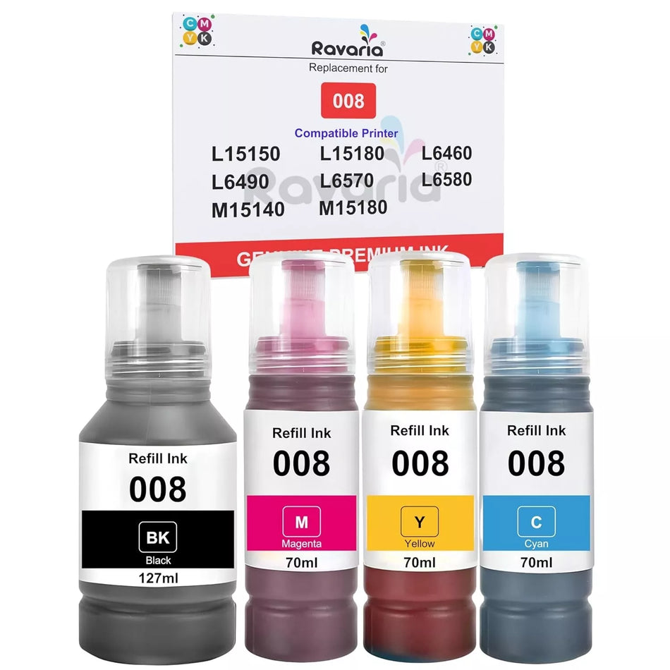 Black 008 Ink Compatible with Epson Printers L15150 L15180 L6460 L6490 L6570 L6580 M15140 M15180