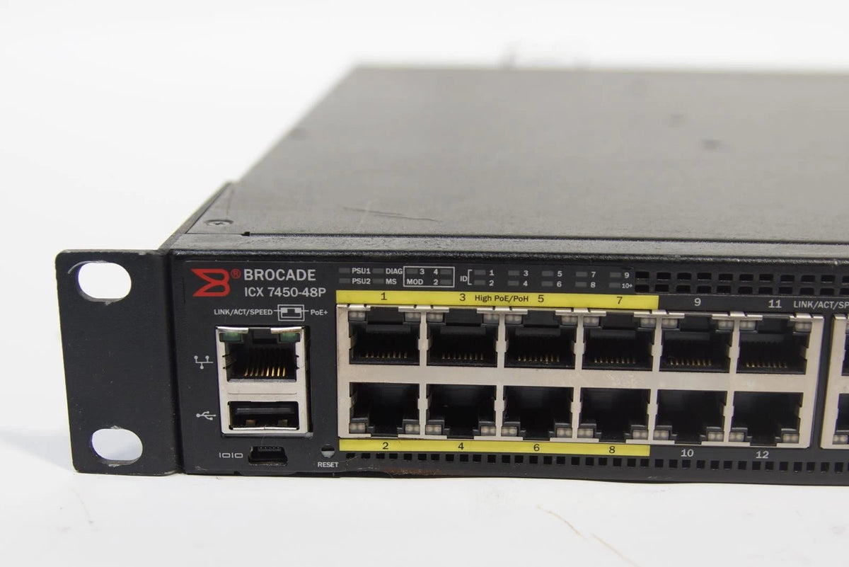 Brocade ICX7450-48P 48 Port Gigabit Poe Switch w/ ICX7400-4X10GF Module