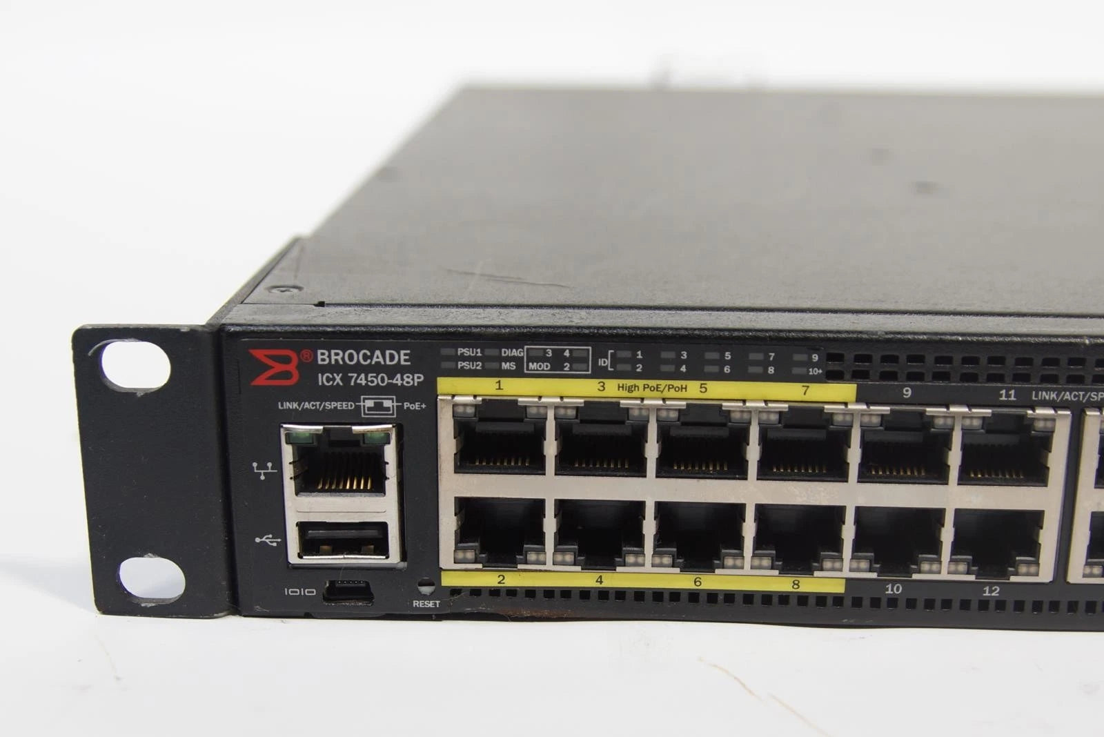Brocade ICX7450-48P 48 Port Gigabit Poe Switch w/ ICX7400-4X10GF Module