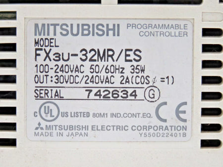 Mitsubishi FX3U-32M/ES Program Controller 100-240VAC 50/60Hz 35W