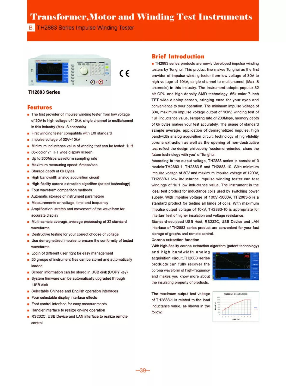 Tonghui TH2883-5 Impulse Motor Winding Tester 5kV 200Msps Waveform Insulation