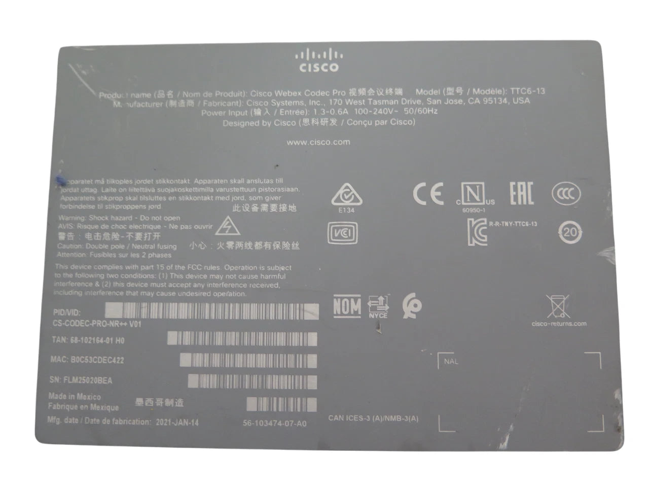 Cisco Webex Room Kit Pro Codec Pro TTC6‑13 - Free Shipping