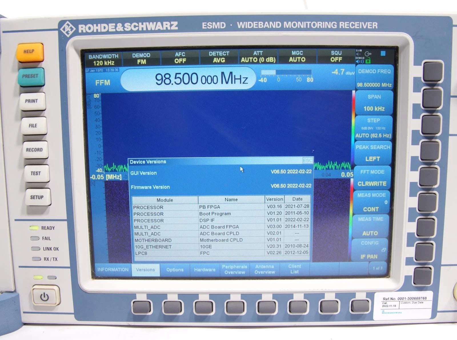 Rohde & Schwarz ESMD Wideband Monitoring Receiver Options PS DDC WB CALIBRATED