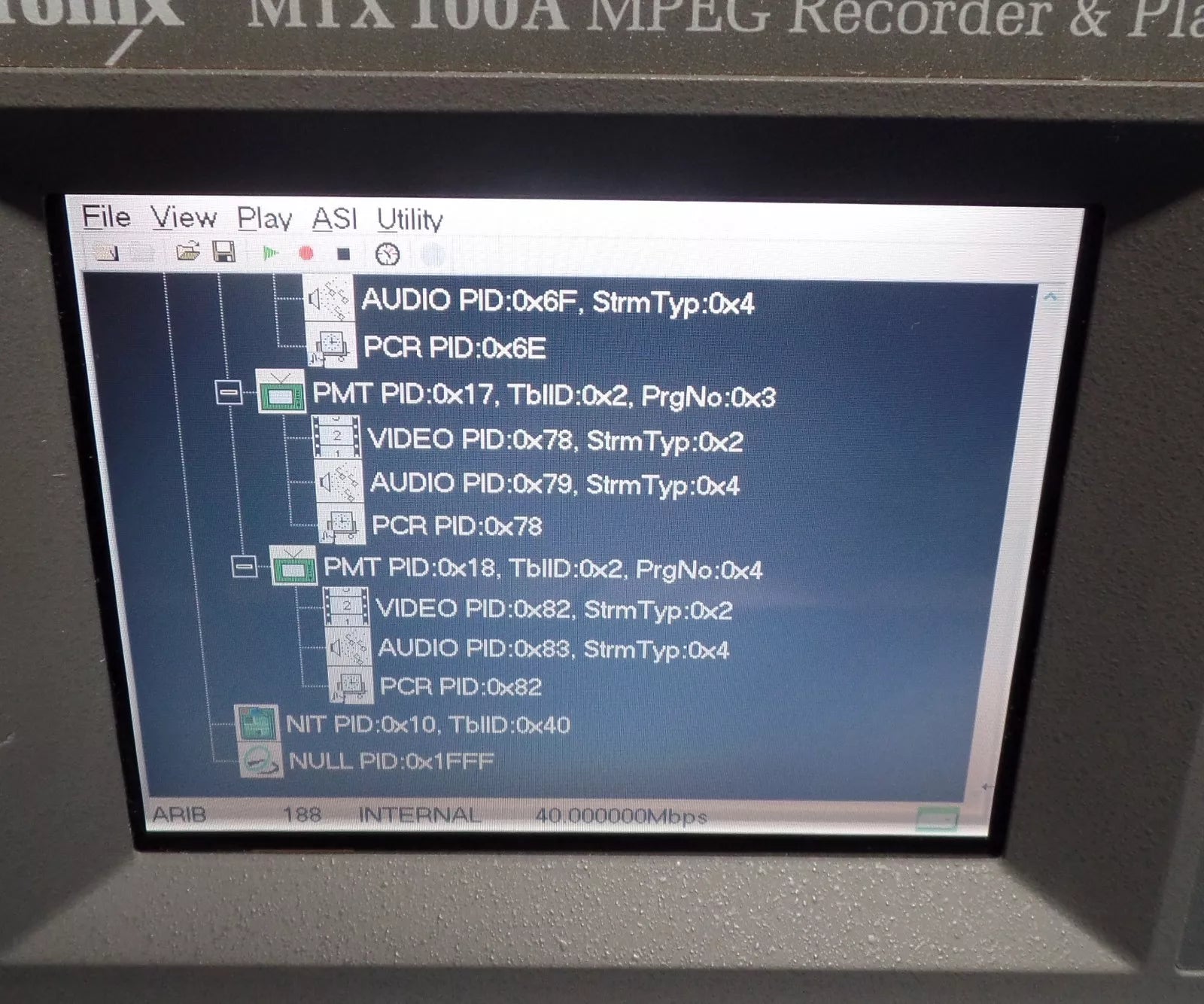 Tektronix MTX100A MPEG Recorder & Player with Sample Streams Software & Option 01