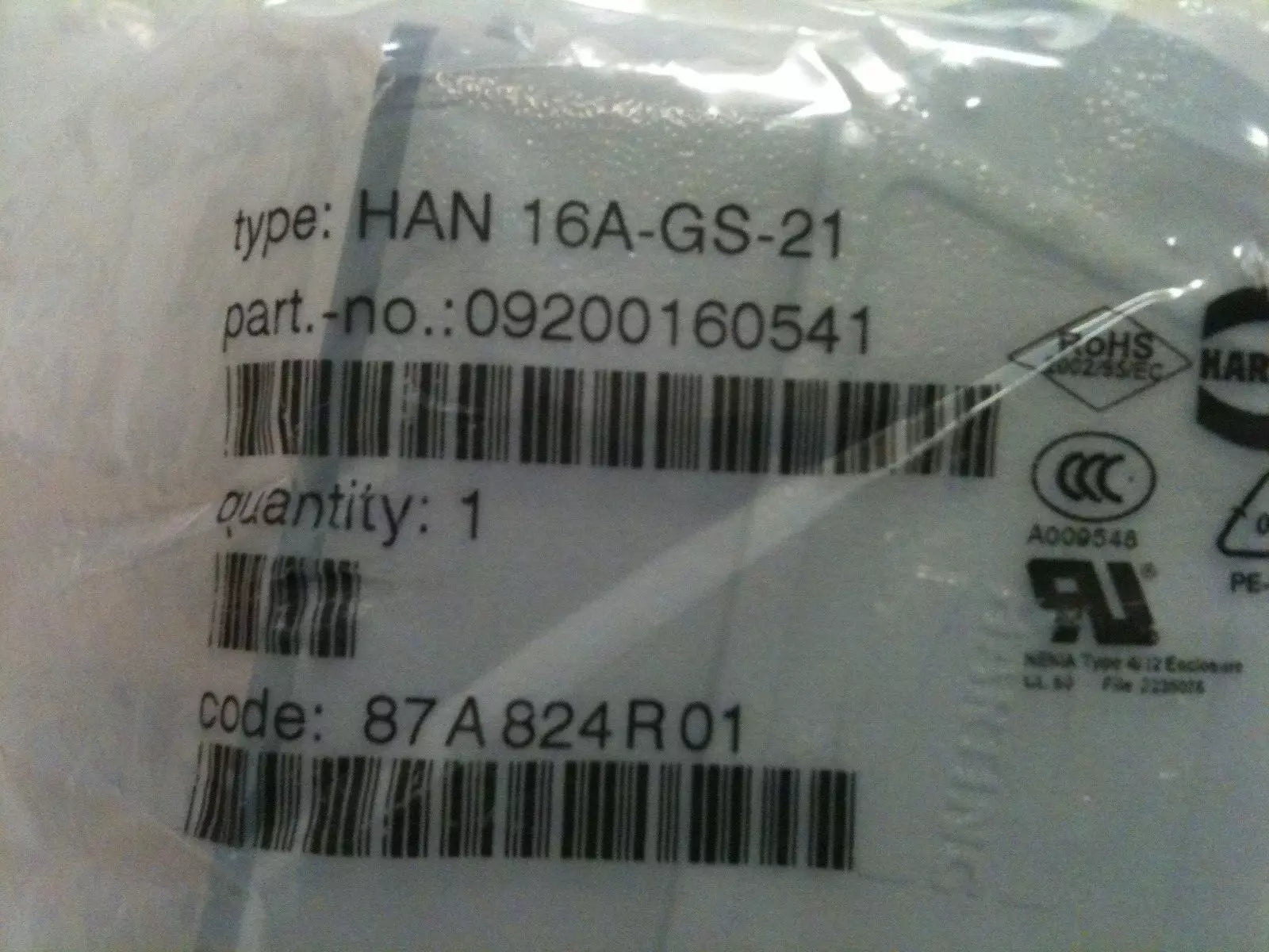 Kuka Robotics Female Connector 01-034-453, HAN 16A-GS-21, HAN 25D-BU-C