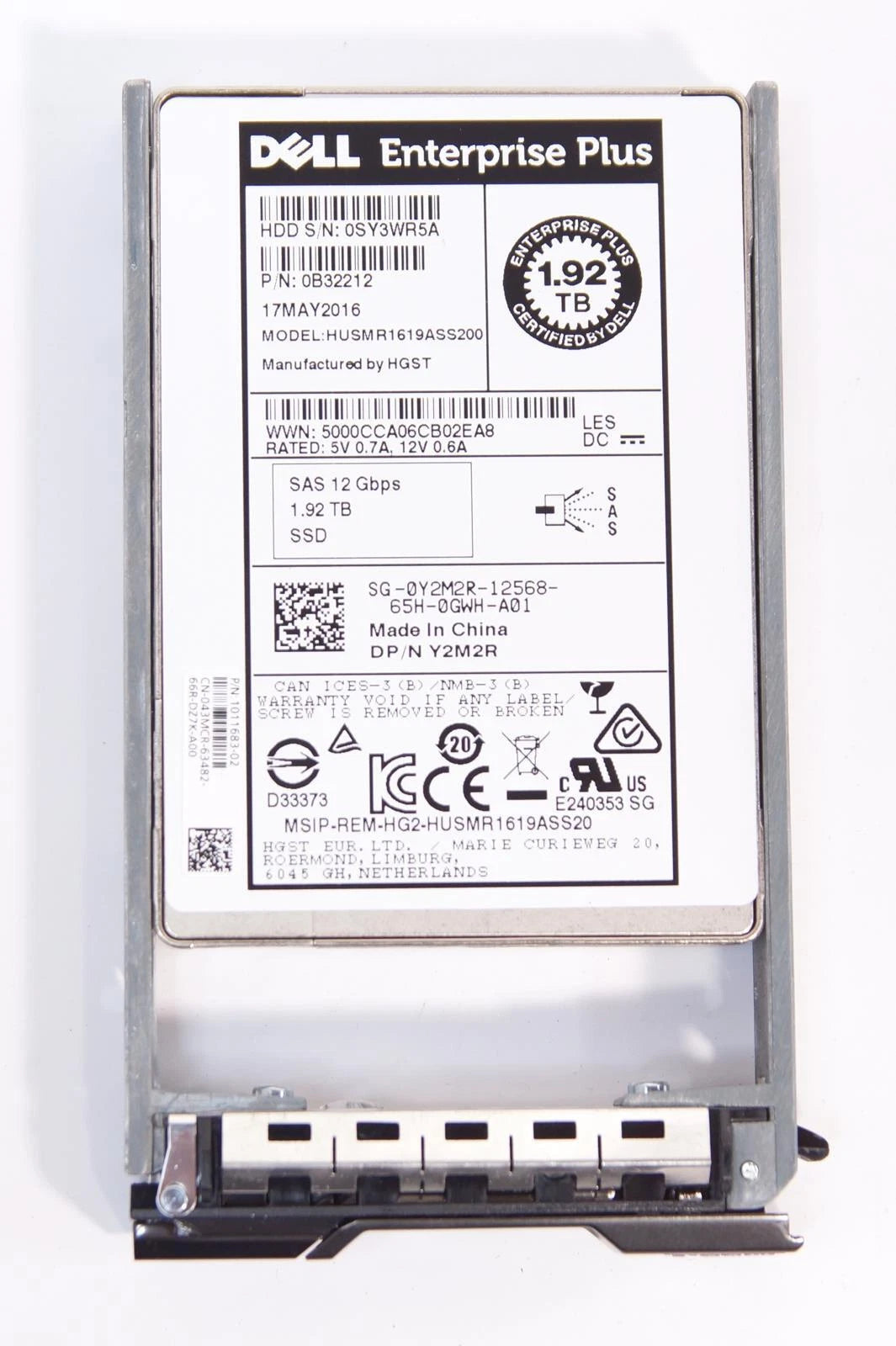 DELL Y2M2R 0B32212 1.92TB 12G 2.5" SAS SSD HUSMR1619ASS200 COMPELLENT 80% LIFE