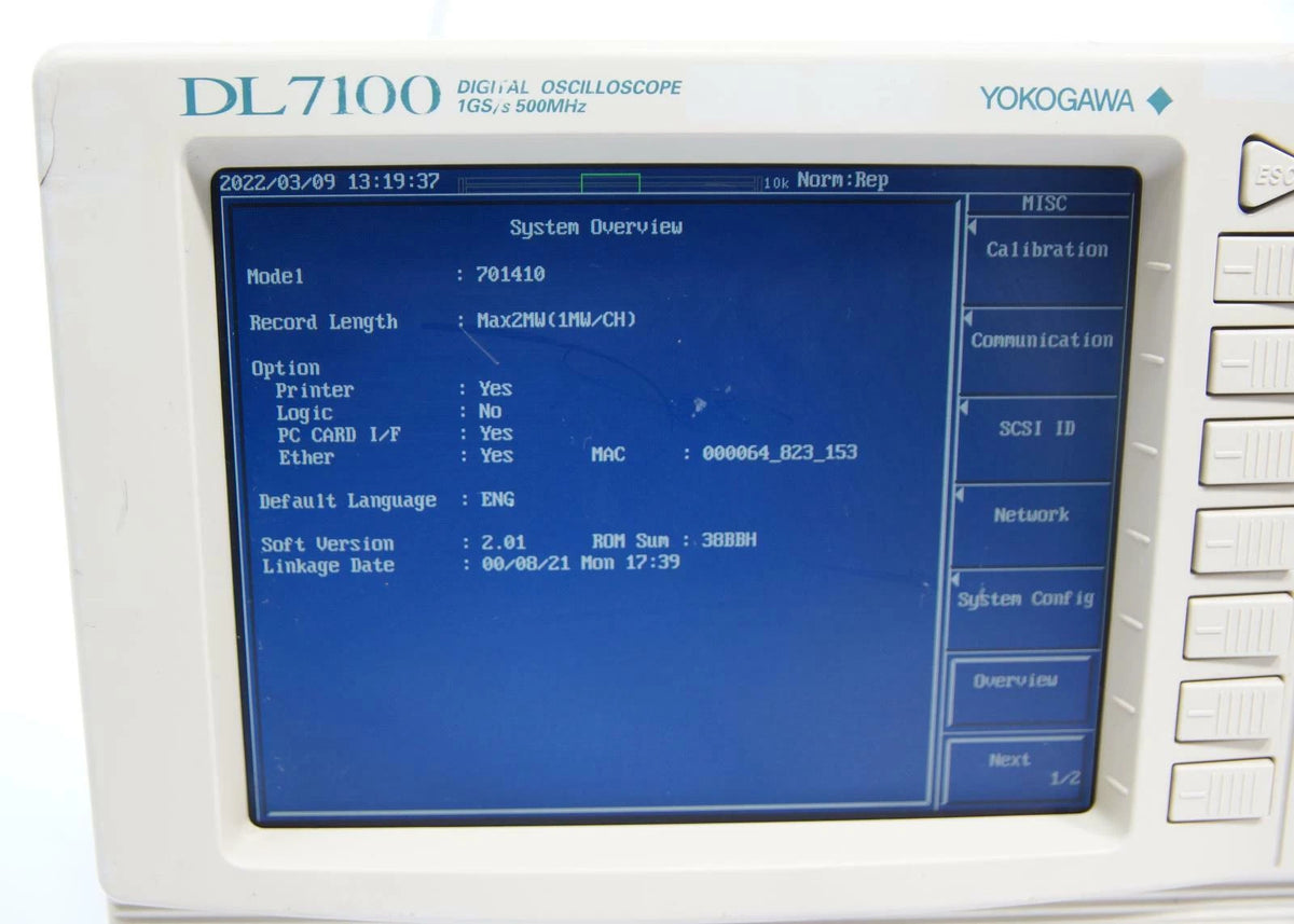 Yokogawa DL7100 Digital Oscilloscope 500 MHz, 4-Channel, 1GS/s