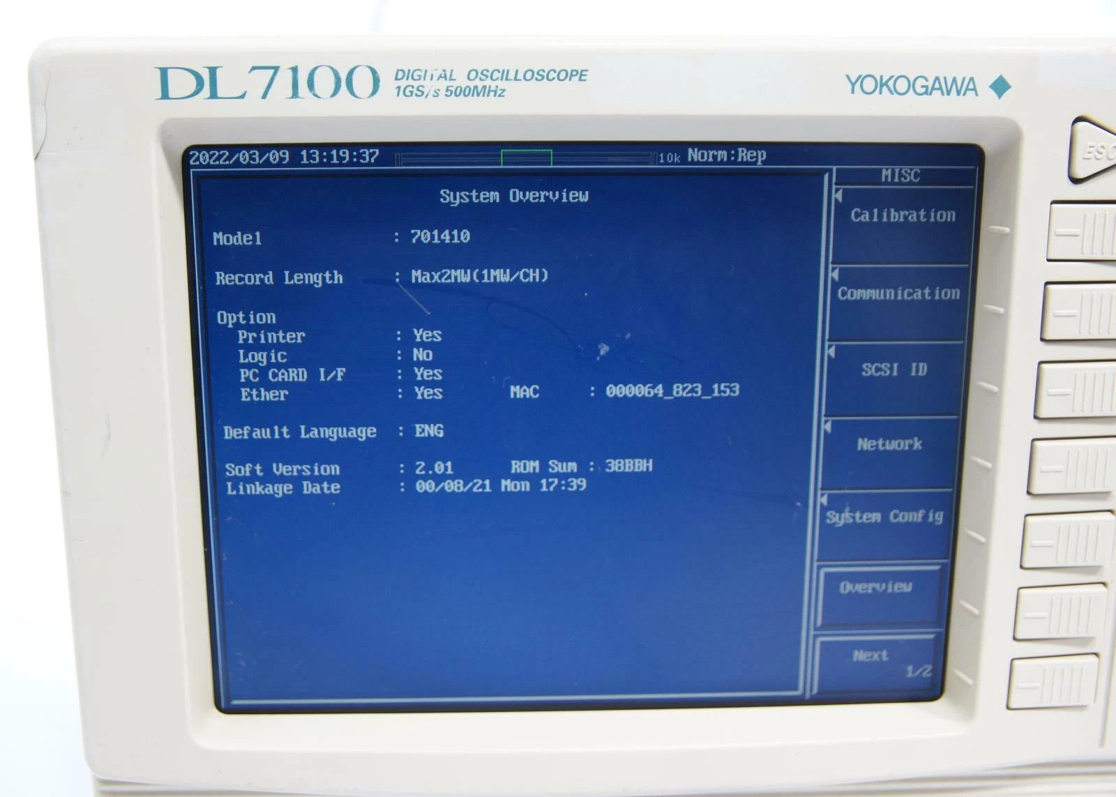 Yokogawa DL7100 Digital Oscilloscope 500 MHz, 4-Channel, 1GS/s