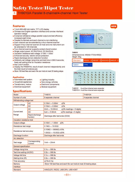 Tonghui TH9010A MultiChannel AC/DC Voltage & Insulation Resistance Hipot Tester - XG eqpt