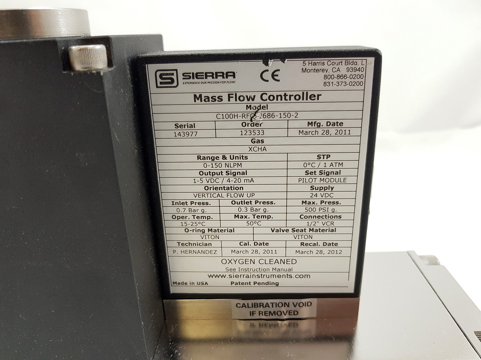 SIERRA C100H-RFQ-2686-150-2 Mass Flow Controller