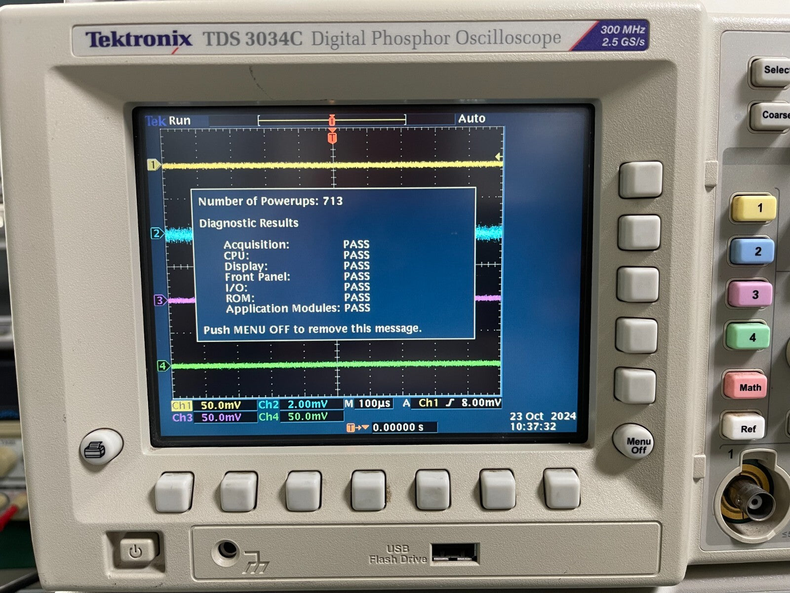 Tektronix TDS3034C Digital Oscilloscope 300MHz, 4Ch, 2.5 GS/s , SPC PASSED_ 0145