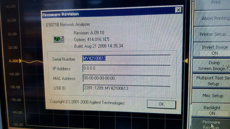 Agilent E5071B Network Analyzer 300kHz-8.5GHz W/opt. 414 008 016 (0613)