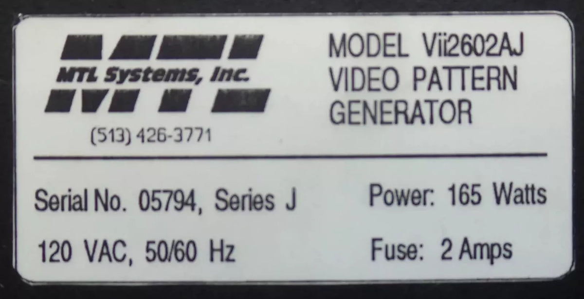 MTL Systems Inc Vii2602A RGB Color Video Pattern Generator