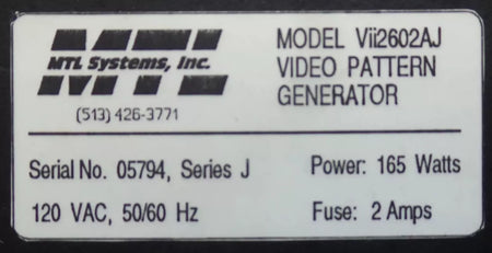 MTL Systems Inc Vii2602A RGB Color Video Pattern Generator