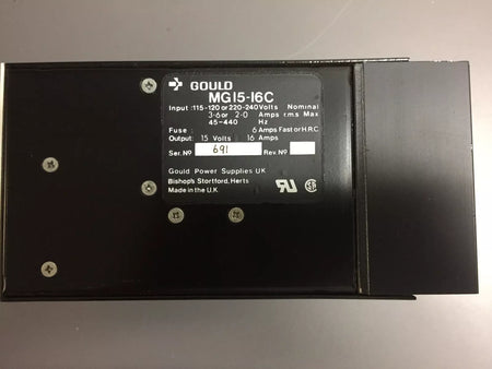 Gould P/N MG15-16C DC Power Supply, Input 115-120V or 220-240V, Output 15V 16A