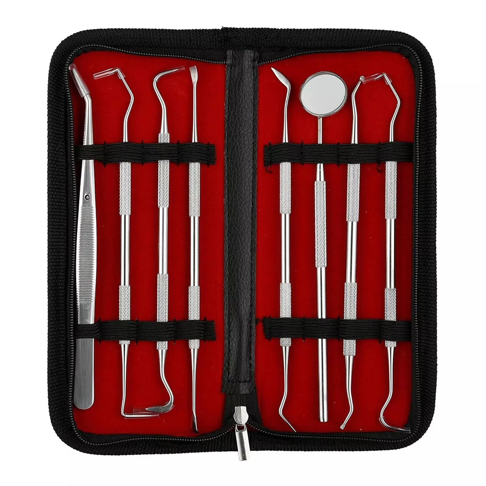 8-Piece Dental Tool Set - Plaque Remover, Tartar Scraper, Floss & More