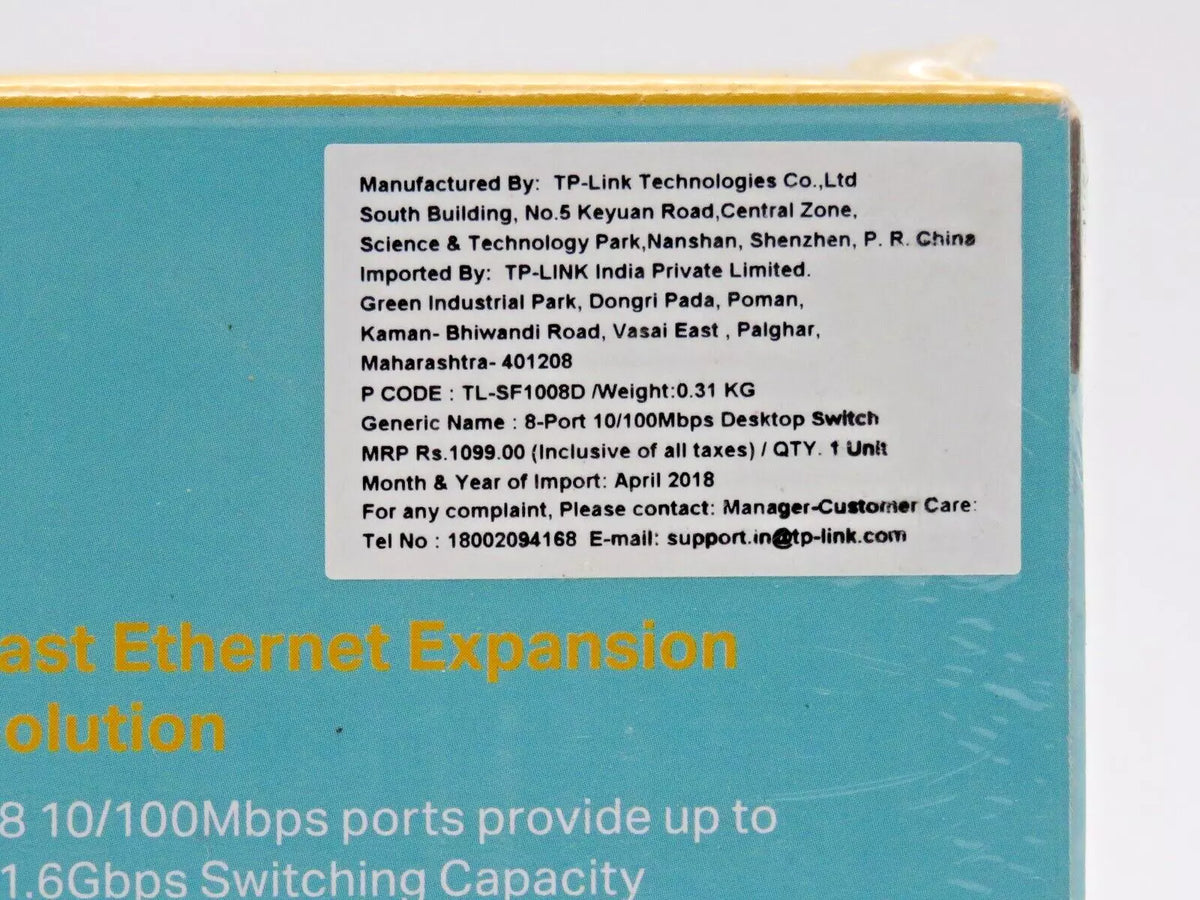 TP-LINK TL-SF1008D 8-Port 10/100 Mbps Desktop Fast Ethernet Wired Network Switch