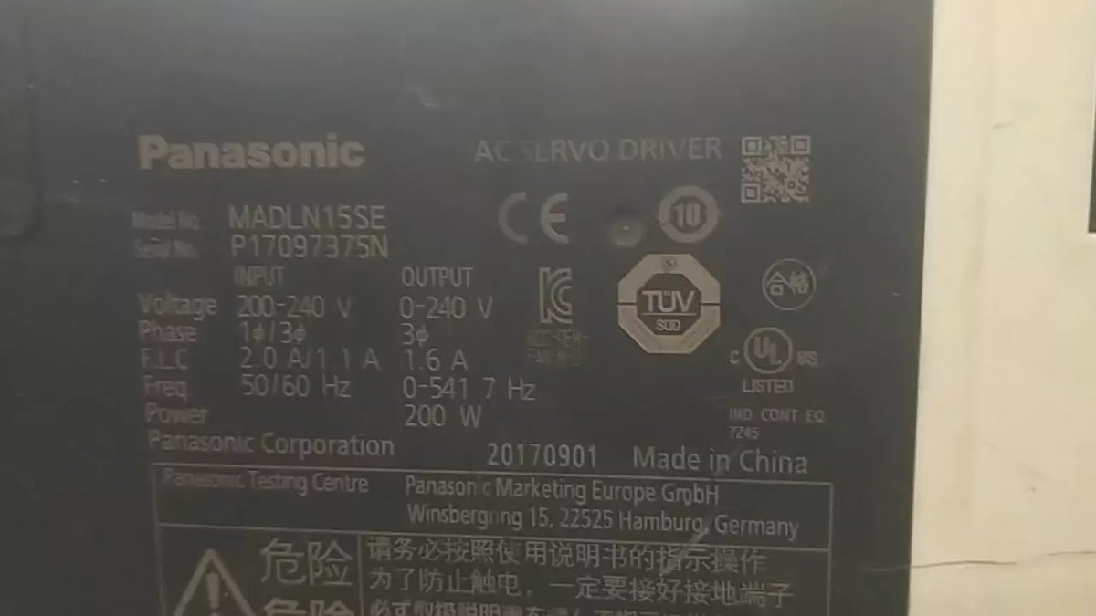 Panasonic MADLN15SE AC Servo Drive 200W Motor Driver for CNC Automation