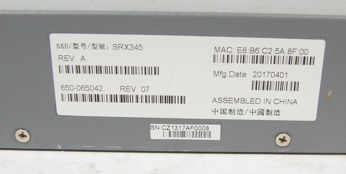 Juniper Networks SRX345 Network Security/ Firewall Appliance 8 Port Gig Ethernet
