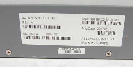 Juniper Networks SRX345 Network Security/ Firewall Appliance 8 Port Gig Ethernet