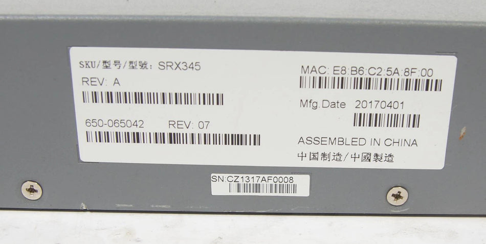 Juniper Networks SRX345 Network Security/ Firewall Appliance 8 Port Gig Ethernet
