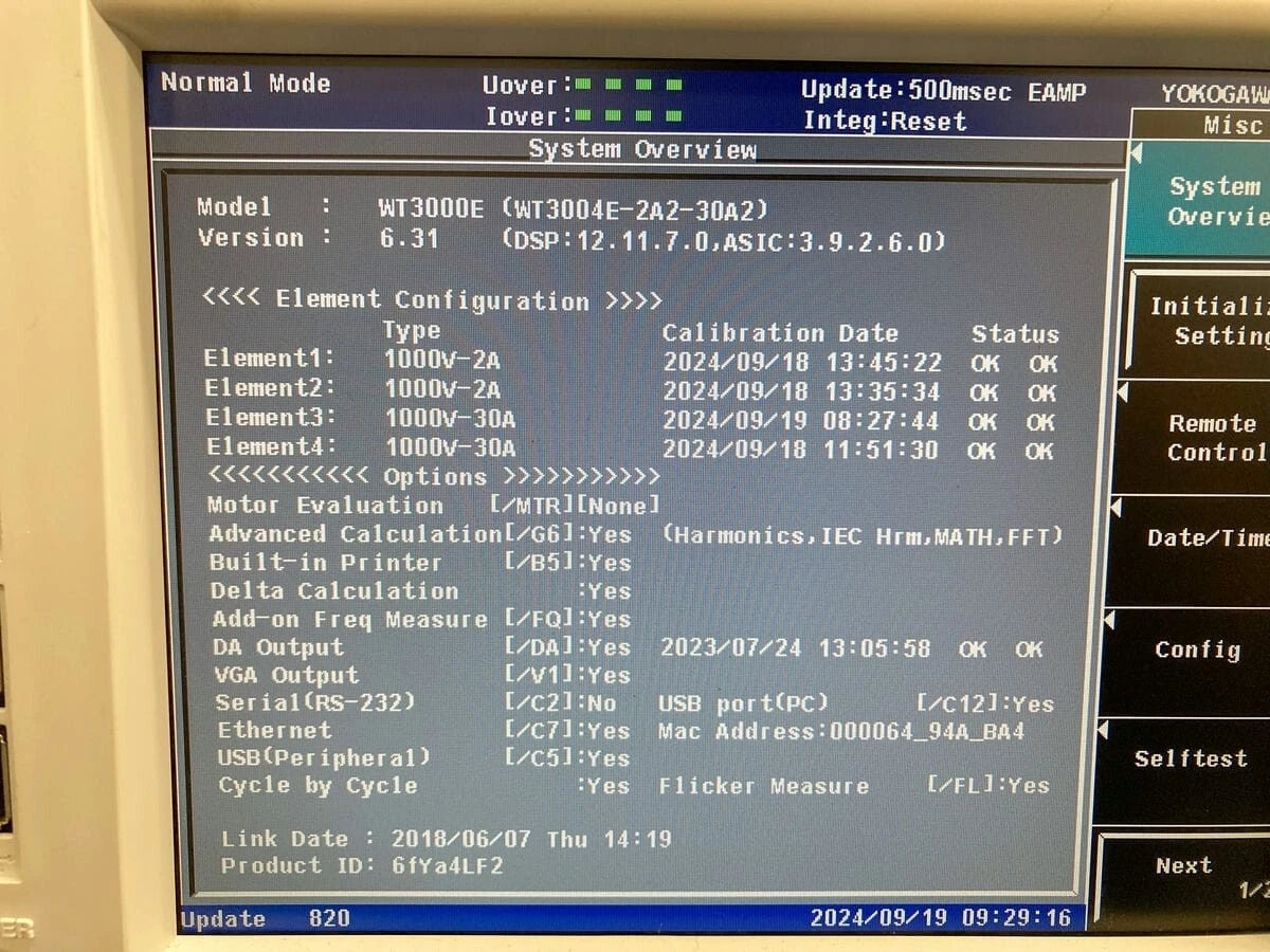 YOKOGAWA WT3000E WT3004E-2A2-30A2-D/G6/B5/FQ/DA/V Precision Power Analyzers