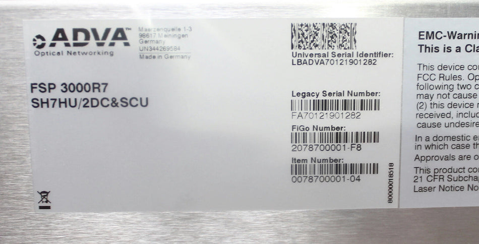 ADVA FSP 3000R7 Optical Fiber Service Platform SH7HU / 2DC & SCU