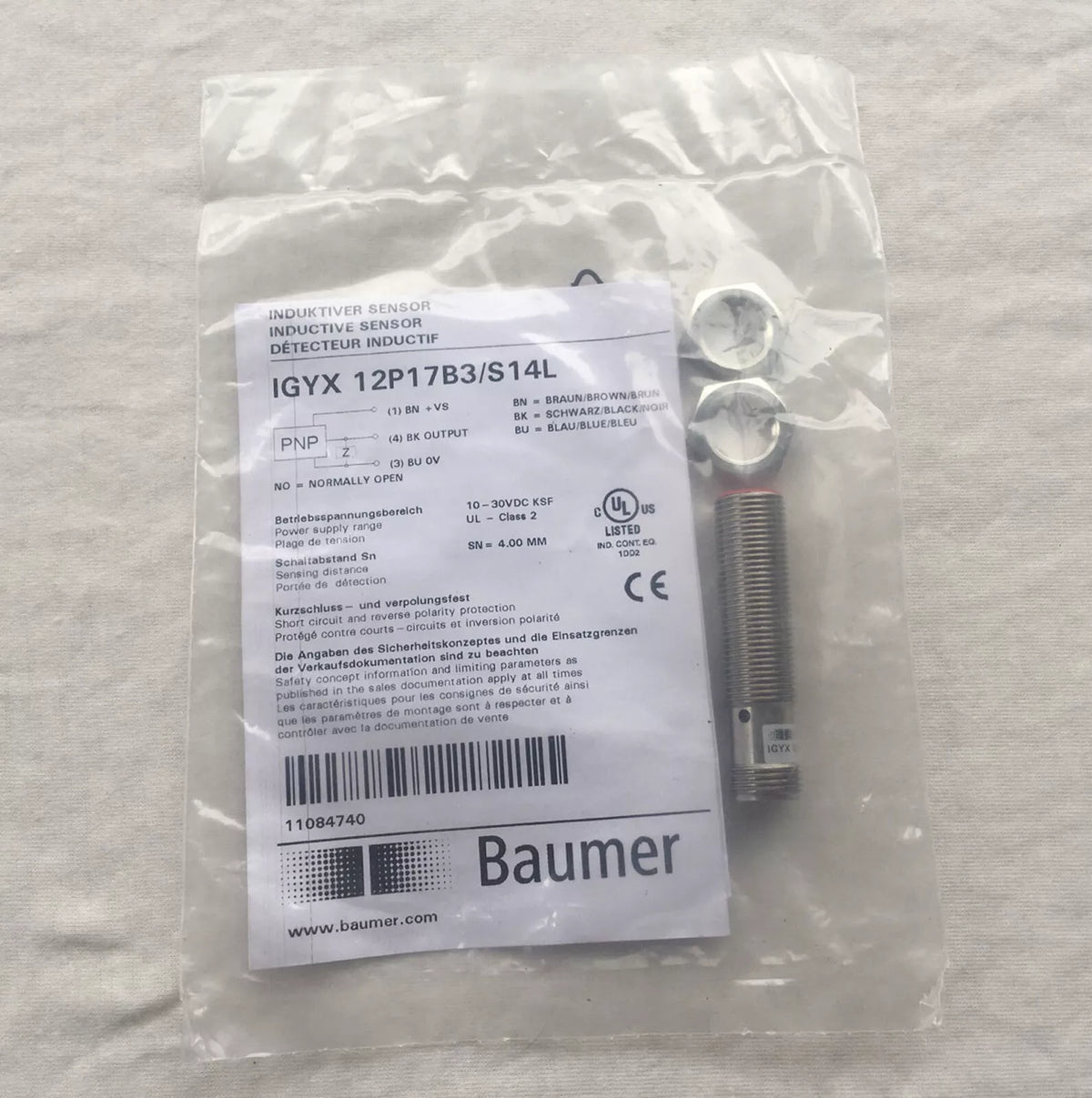 Baumer Proximity Switch IGYX12P17B3/S14L - New 1PC