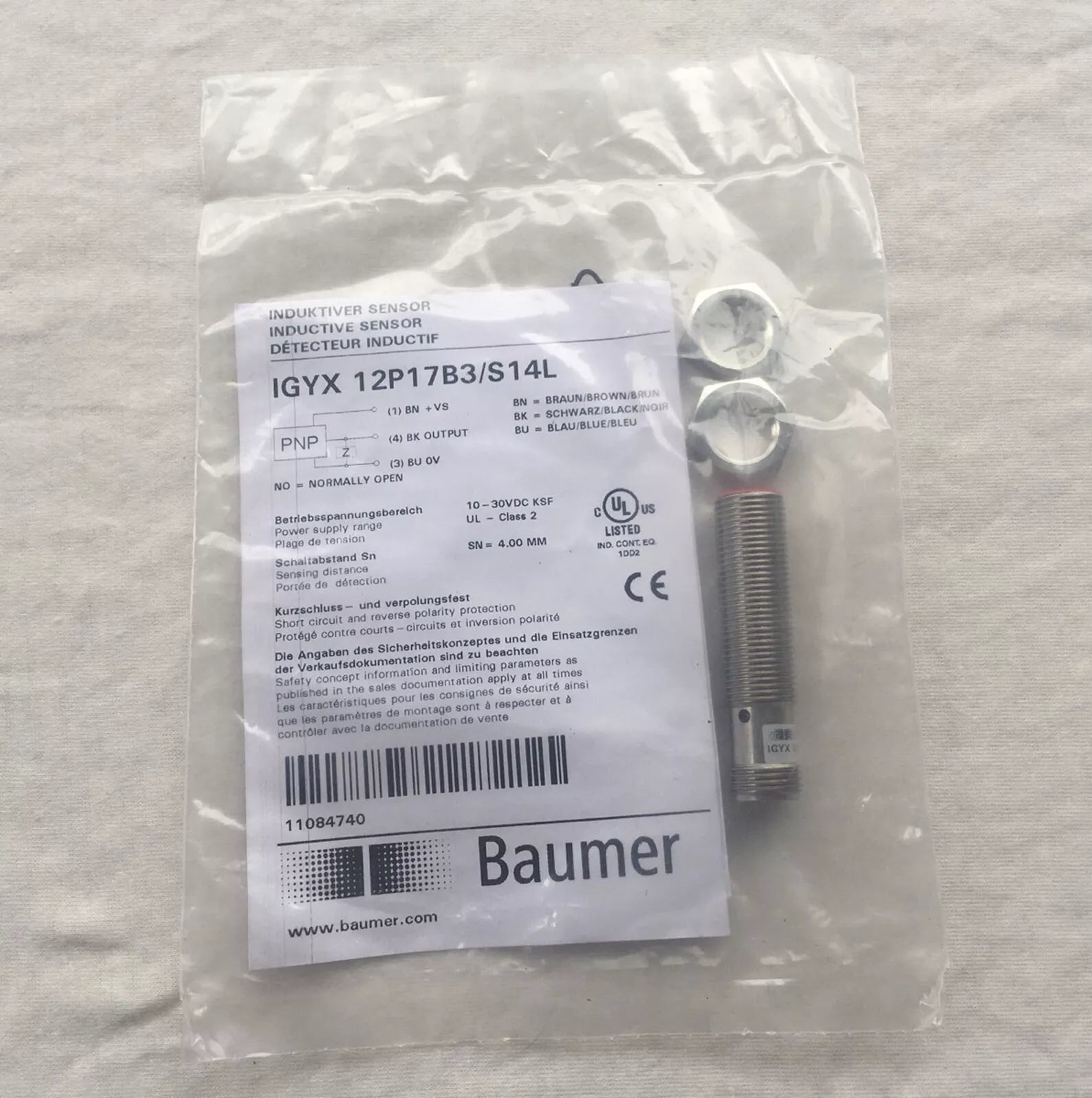 Baumer Proximity Switch IGYX12P17B3/S14L - New 1PC