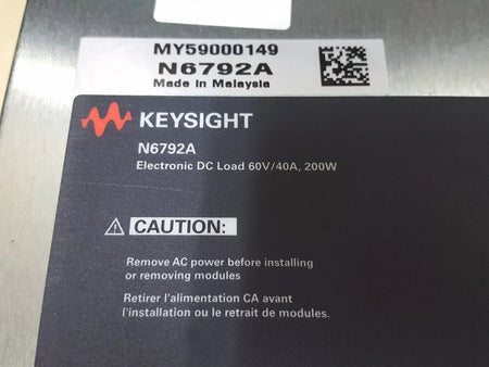 Keysight N6792A Electronic DC Load 60V/40A 200W Untested (0149)