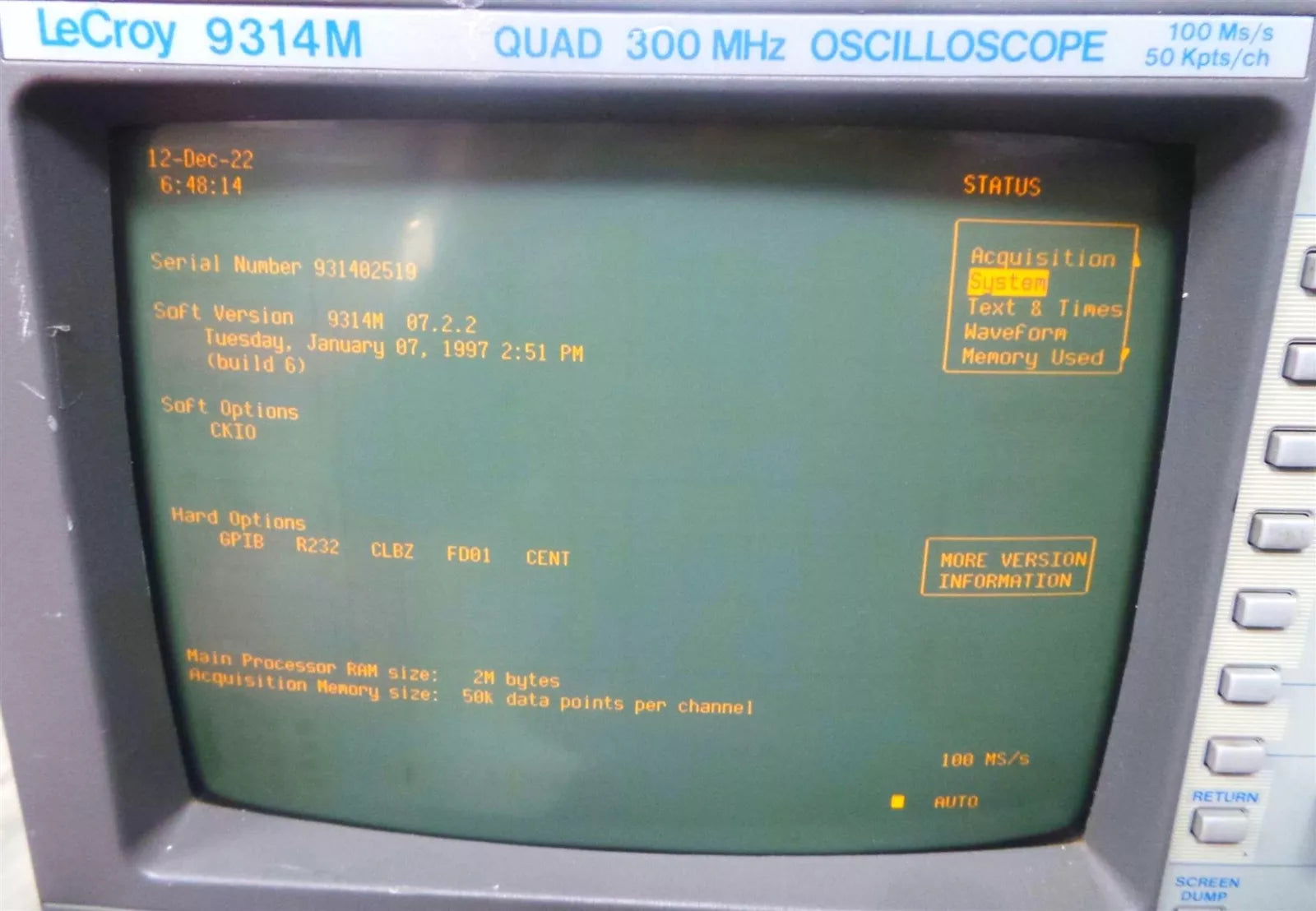 LeCroy 9314M Quad 300 MHz Oscilloscope 100Ms/s 50Kpts/ch
