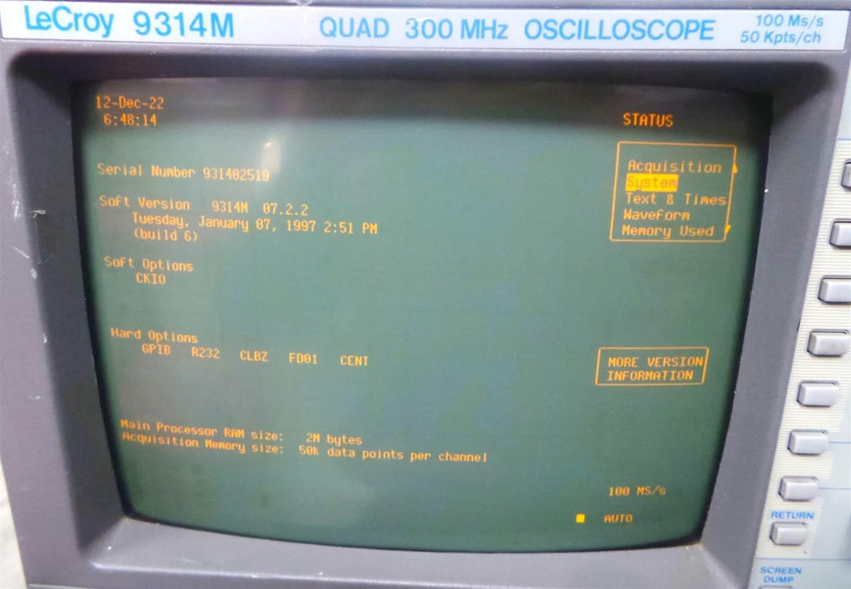 LeCroy 9314M Quad 300 MHz Oscilloscope 100Ms/s 50Kpts/ch