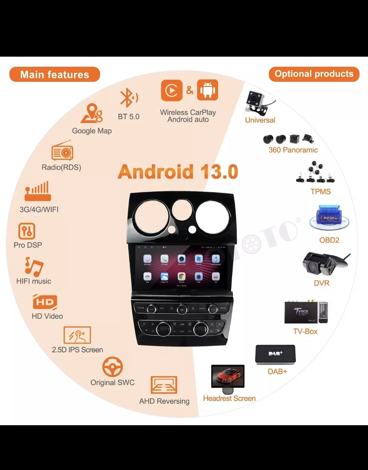 Android Car Radio 2Din Stereo for Bentley Flying Spur Continental GT 2005-2019