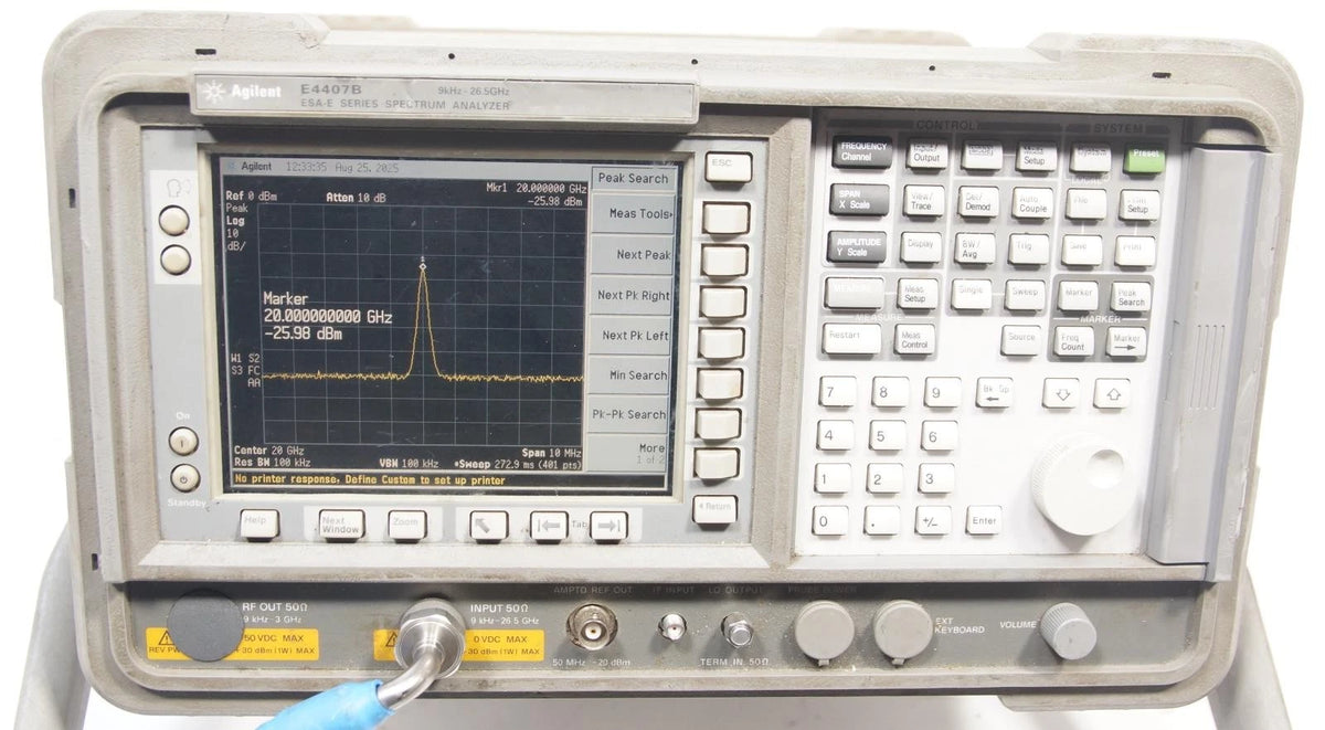 HP Agilent E4407B 9kHz - 26.5GHz Spectrum Analyzer Options B72 A4H BAA AYX Freq