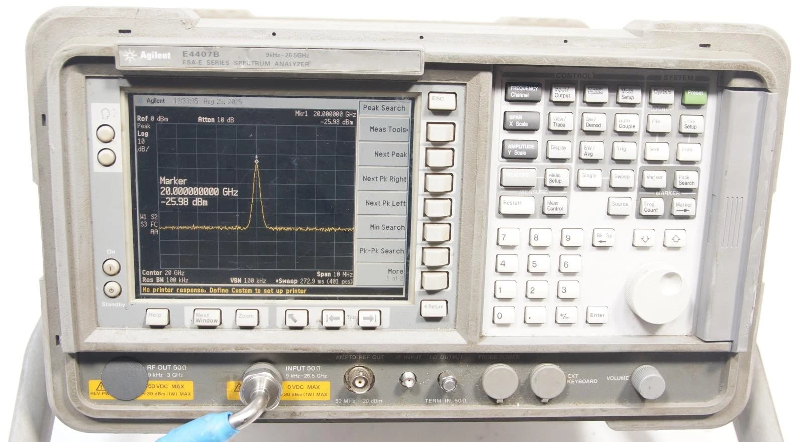 HP Agilent E4407B 9kHz - 26.5GHz Spectrum Analyzer Options B72 A4H BAA AYX Freq